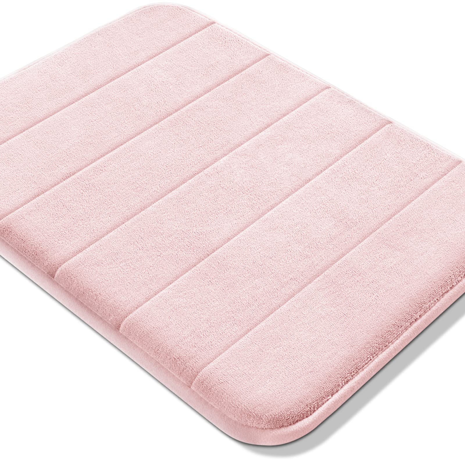 Yimobra Memory Foam Bath Mat Large Size 24 x 17 Inches  Soft and Comfortable  Super Water Absorption  Non-Slip  Thick  Machine Wash  Easier to Dry for Bathroom Floor Rug Soft Pink